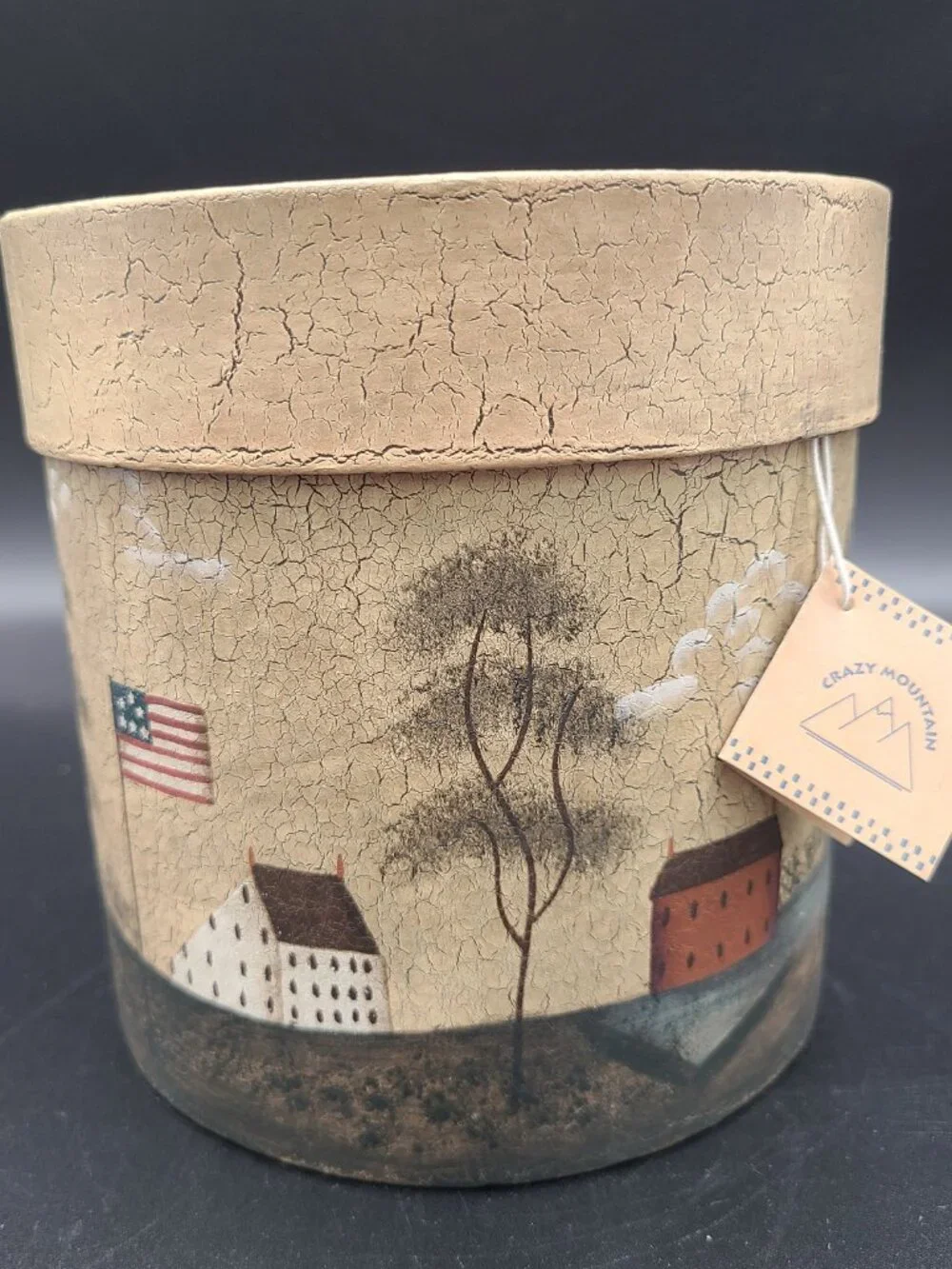 Crazy Mountain Canister School House American flag with tag 5.75